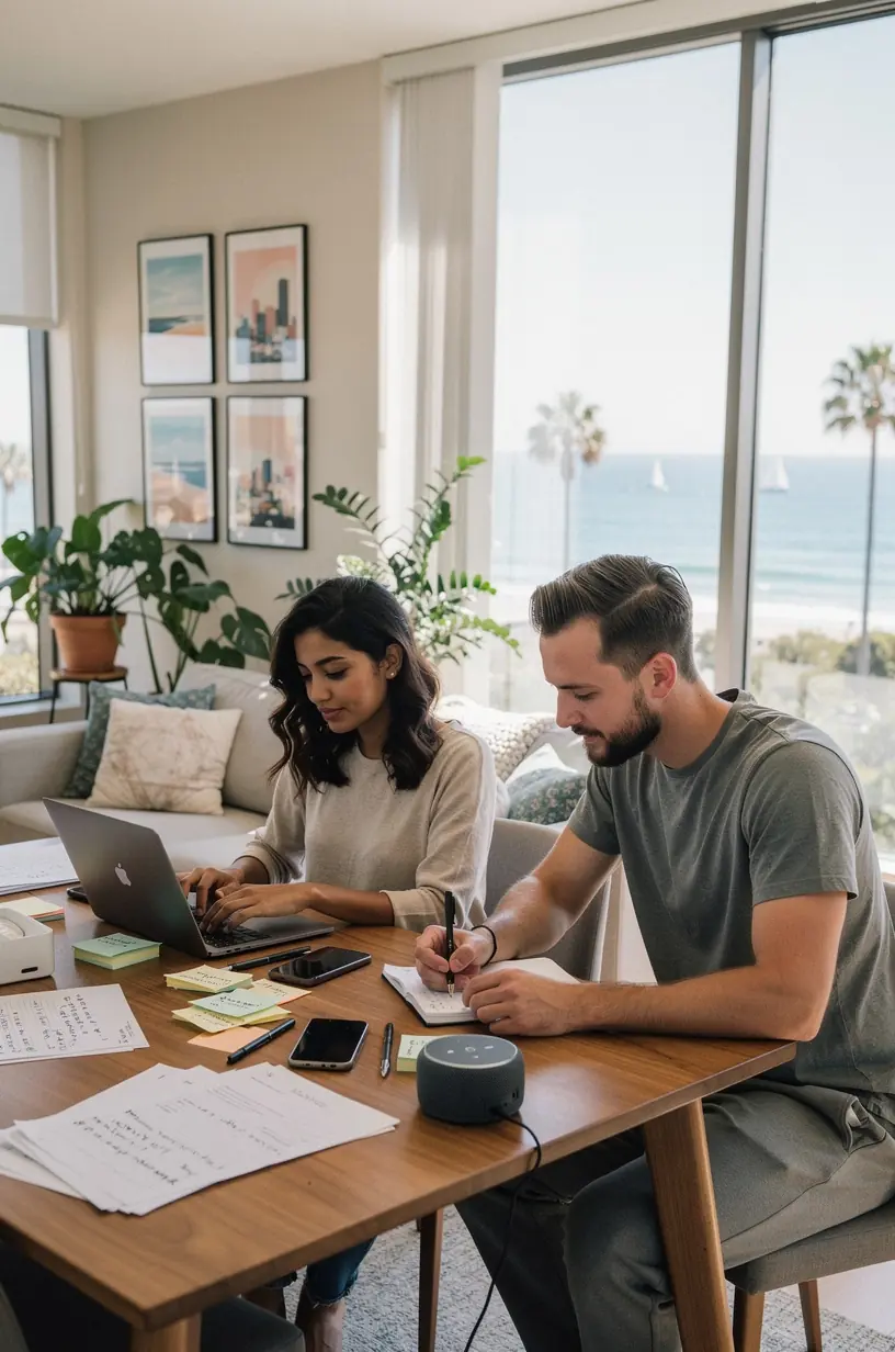 Professional business person analyzing workflow automation charts on a laptop in a modern office setting