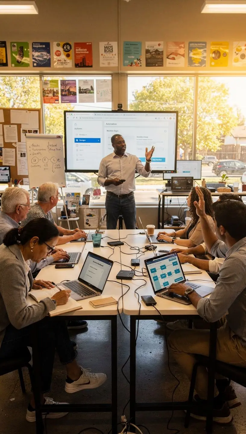 Close-up of hands setting up automated email marketing campaign on a tablet device